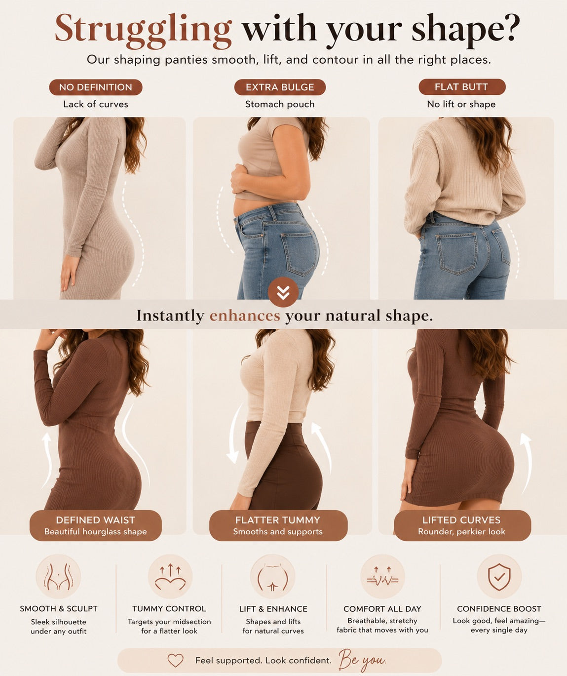 High-waisted shaping thong description image