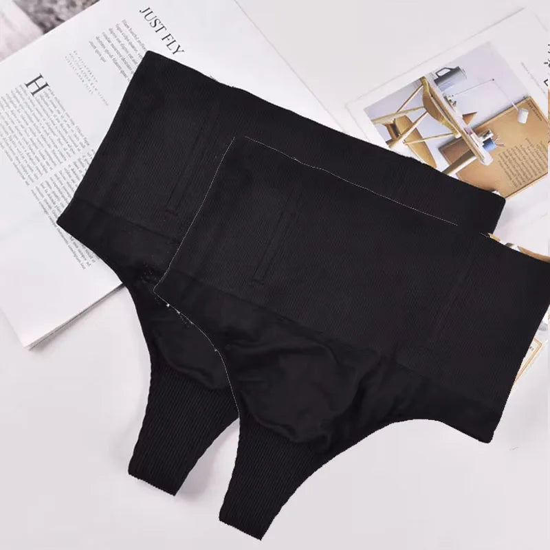 High-waisted shaping thong in black front view