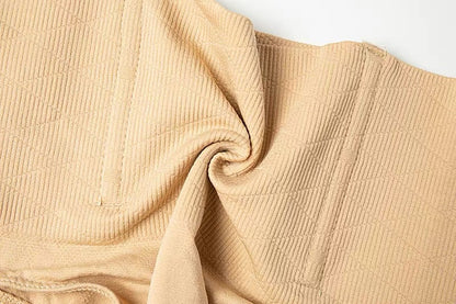 Close-up of the boning panels and seamless knit fabric